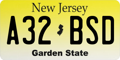 NJ license plate A32BSD