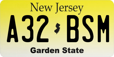 NJ license plate A32BSM
