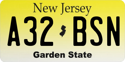 NJ license plate A32BSN