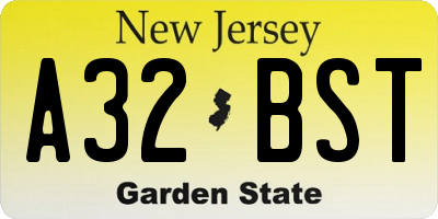 NJ license plate A32BST