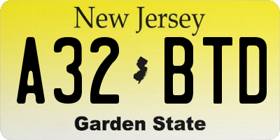 NJ license plate A32BTD