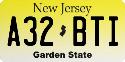NJ license plate A32BTI