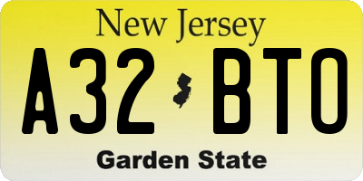 NJ license plate A32BTO