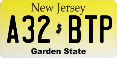NJ license plate A32BTP