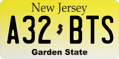 NJ license plate A32BTS