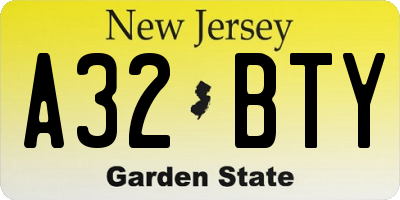 NJ license plate A32BTY