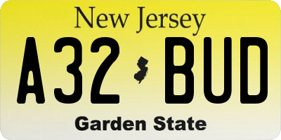 NJ license plate A32BUD