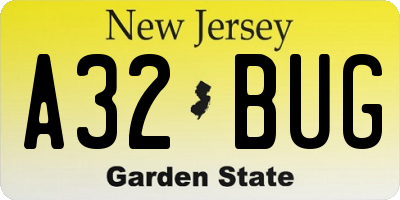 NJ license plate A32BUG