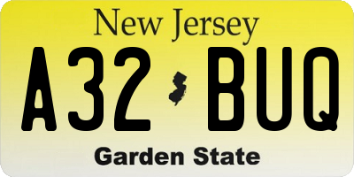 NJ license plate A32BUQ