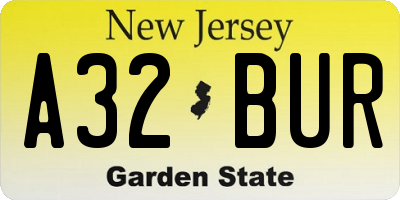 NJ license plate A32BUR