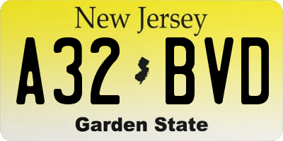 NJ license plate A32BVD