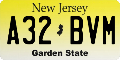 NJ license plate A32BVM
