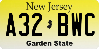 NJ license plate A32BWC