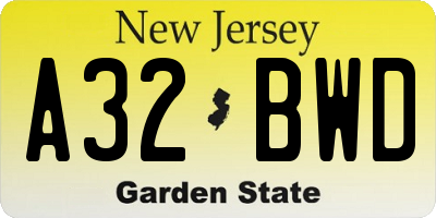 NJ license plate A32BWD