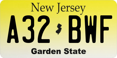 NJ license plate A32BWF