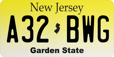 NJ license plate A32BWG