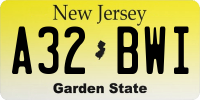 NJ license plate A32BWI