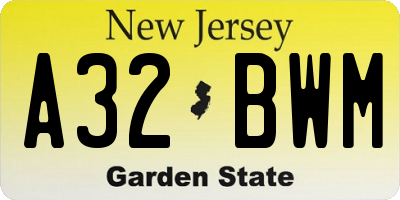 NJ license plate A32BWM