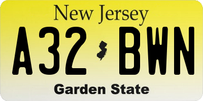 NJ license plate A32BWN