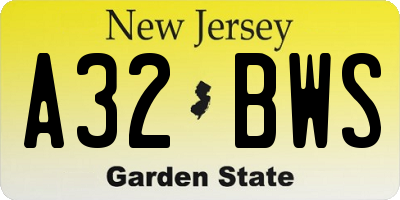 NJ license plate A32BWS