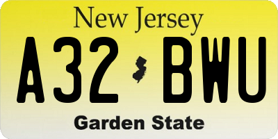 NJ license plate A32BWU