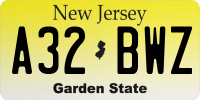 NJ license plate A32BWZ