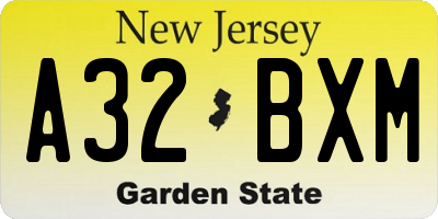 NJ license plate A32BXM