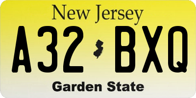NJ license plate A32BXQ