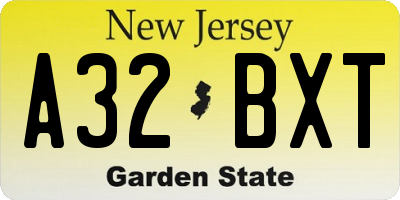 NJ license plate A32BXT