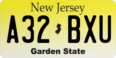 NJ license plate A32BXU