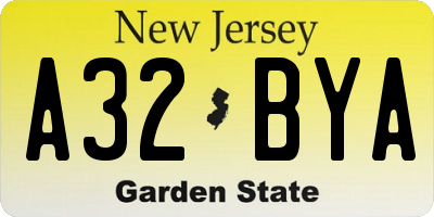 NJ license plate A32BYA