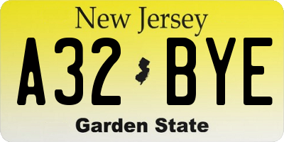 NJ license plate A32BYE
