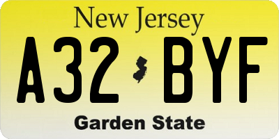NJ license plate A32BYF