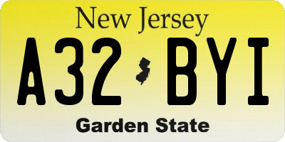 NJ license plate A32BYI