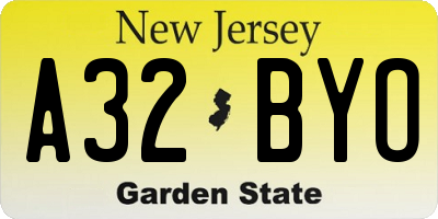 NJ license plate A32BYO