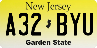 NJ license plate A32BYU