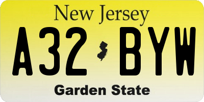 NJ license plate A32BYW