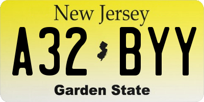NJ license plate A32BYY