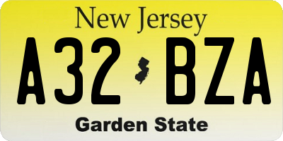 NJ license plate A32BZA