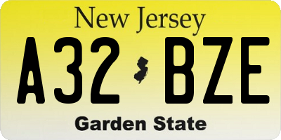 NJ license plate A32BZE