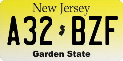 NJ license plate A32BZF