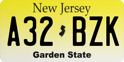 NJ license plate A32BZK