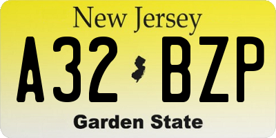 NJ license plate A32BZP