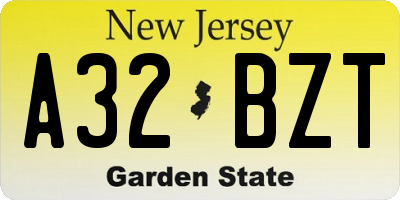 NJ license plate A32BZT