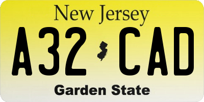 NJ license plate A32CAD