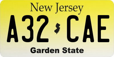 NJ license plate A32CAE