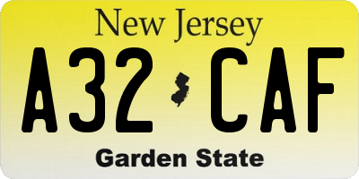 NJ license plate A32CAF