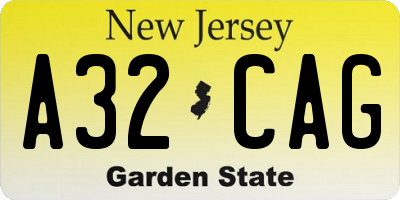 NJ license plate A32CAG
