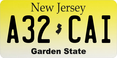 NJ license plate A32CAI
