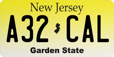 NJ license plate A32CAL